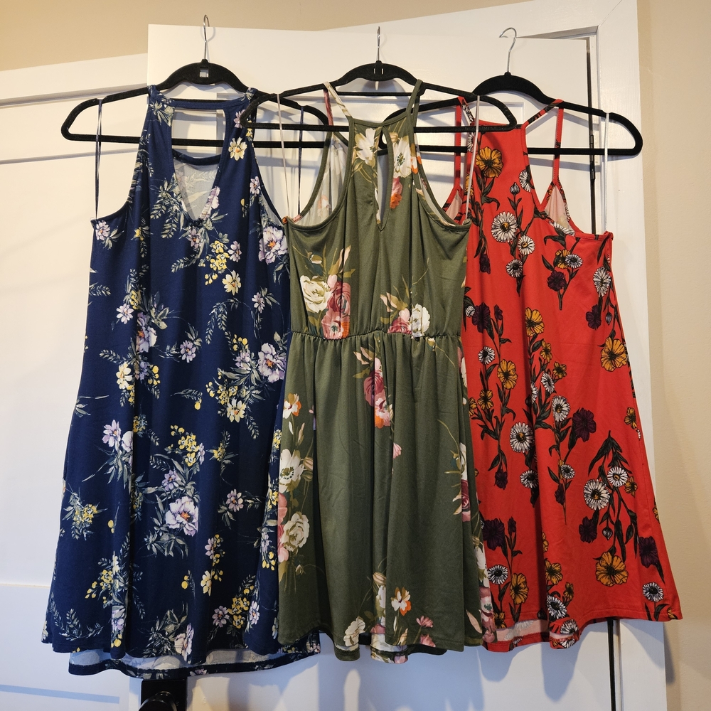 French Grey Floral Sundresses Set Of 3 - Picture 2 of 7